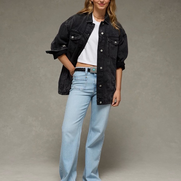 American Eagle Outfitters Jackets & Blazers - American Eagle Outfitters Black Washed Denim Jacket Label Detail